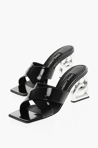 Patent Leather Mules with Decorative Logo Heel 6cm