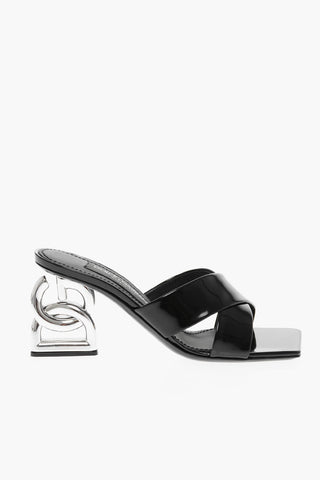 Patent Leather Mules with Decorative Logo Heel 6cm