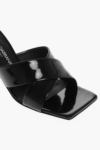 Patent Leather Mules with Decorative Logo Heel 6cm