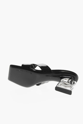 Patent Leather Mules with Decorative Logo Heel 6cm
