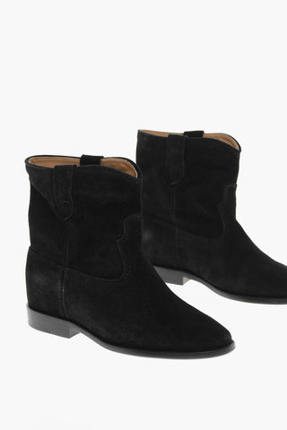 Suede Ankle Boots with Visible Stitching