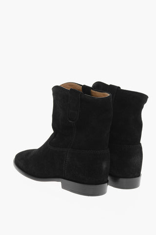 Suede Ankle Boots with Visible Stitching