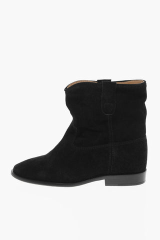Suede Ankle Boots with Visible Stitching