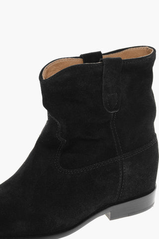 Suede Ankle Boots with Visible Stitching
