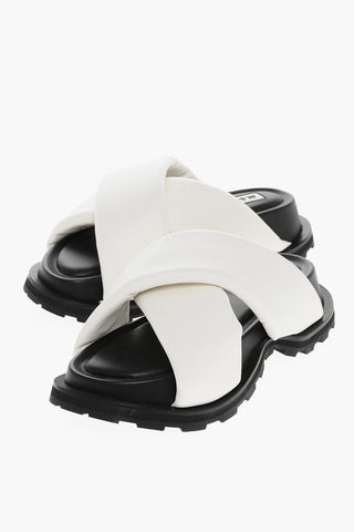 Leather Padded Slides with Crisscross