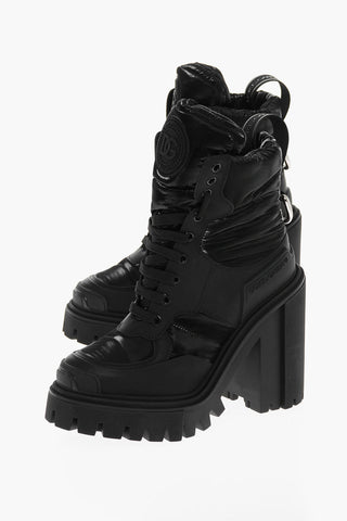 Padded Leather Nylon HIGH TREKKING Booties with Statement Sole 12,5cm