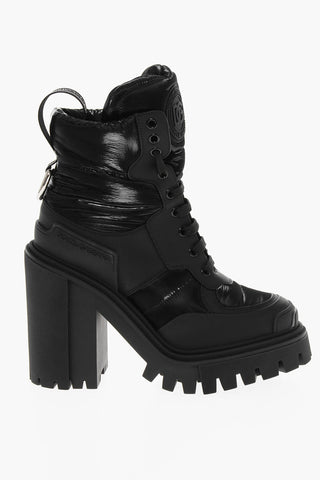 Padded Leather Nylon HIGH TREKKING Booties with Statement Sole 12,5cm
