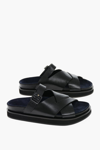 Woven Design Leather KATE Sliders with Buckle