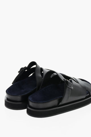 Woven Design Leather KATE Sliders with Buckle