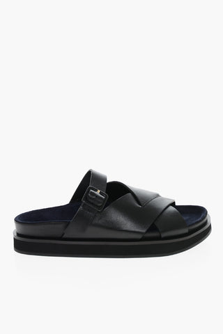 Woven Design Leather KATE Sliders with Buckle