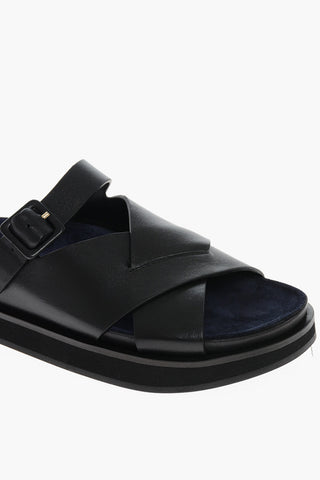 Woven Design Leather KATE Sliders with Buckle