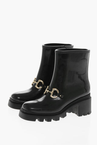 Squared Toe DEMETRA Rubber Booties with Jewely Buckle 7cm