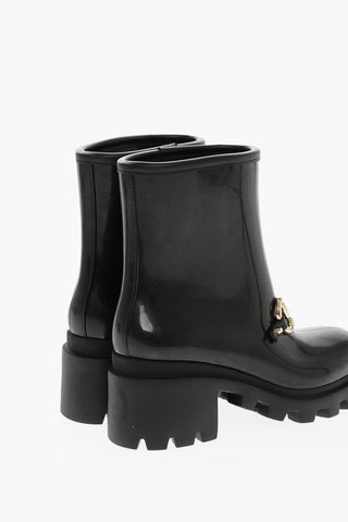 Squared Toe DEMETRA Rubber Booties with Jewely Buckle 7cm