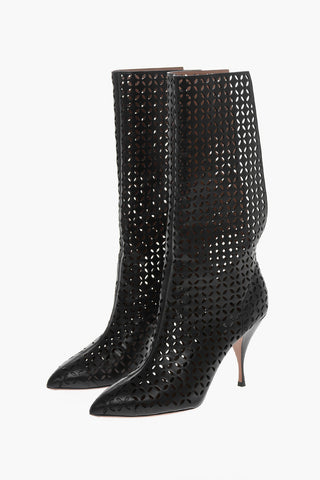 Spool Heel Perforated Leather Boots 9,5cm