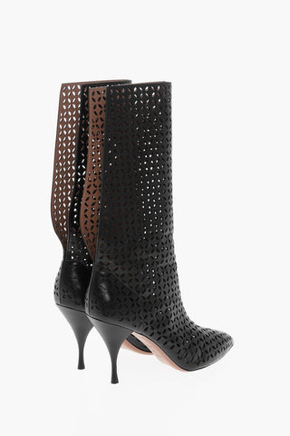 Spool Heel Perforated Leather Boots 9,5cm