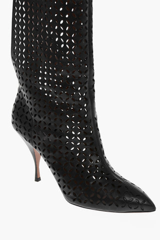 Spool Heel Perforated Leather Boots 9,5cm