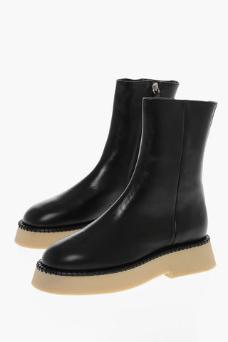 Leather ROSA Booties with Zip and Contrasting Sole
