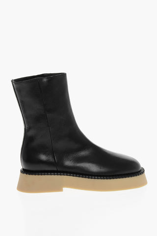 Leather ROSA Booties with Zip and Contrasting Sole