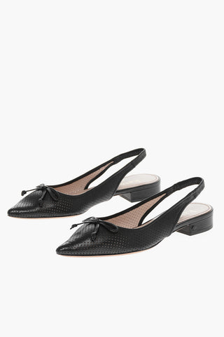 Slingbacks a Punta in Pelle Traforata con Fiocco