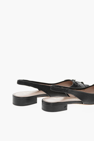 Slingbacks a Punta in Pelle Traforata con Fiocco