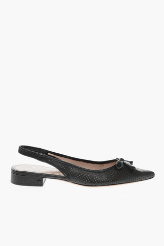 Slingbacks a Punta in Pelle Traforata con Fiocco