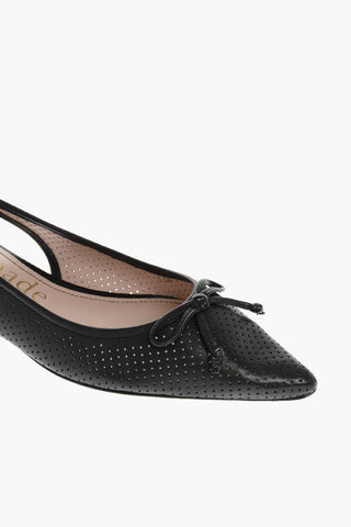 Slingbacks a Punta in Pelle Traforata con Fiocco