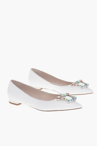 Point Toe MARGAUX Leather Ballet Flats with Jewel Buckle