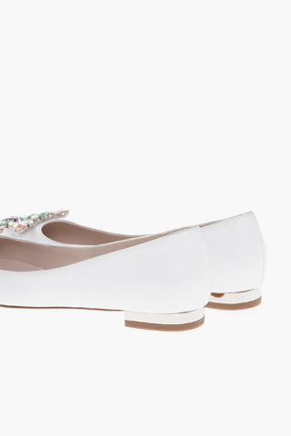 Point Toe MARGAUX Leather Ballet Flats with Jewel Buckle