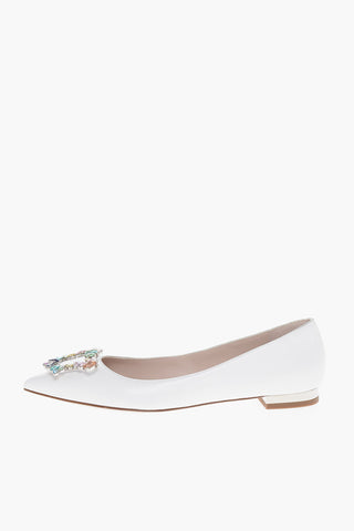 Point Toe MARGAUX Leather Ballet Flats with Jewel Buckle