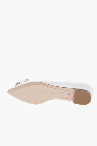 Point Toe MARGAUX Leather Ballet Flats with Jewel Buckle