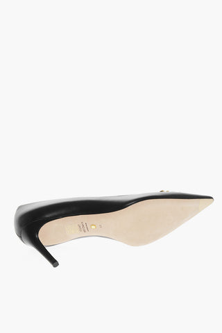 Stiletto Heel Leather PEARL BUCKLE Pumps with Jewel Buckle 8cm