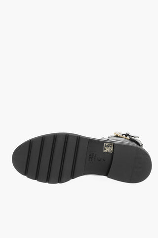 Lace-up PIPER LIFT Leather Combat Booties with Pearl Buckle