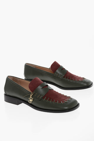 Square Toe Two-tone Loafers with Visible Stitchings