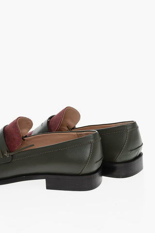 Square Toe Two-tone Loafers with Visible Stitchings