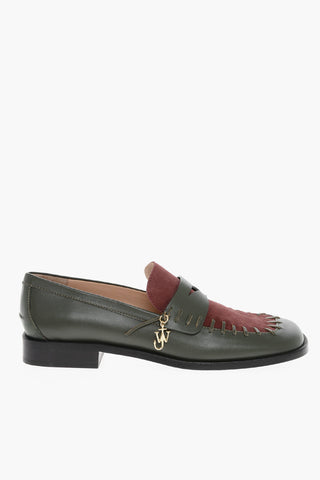 Square Toe Two-tone Loafers with Visible Stitchings
