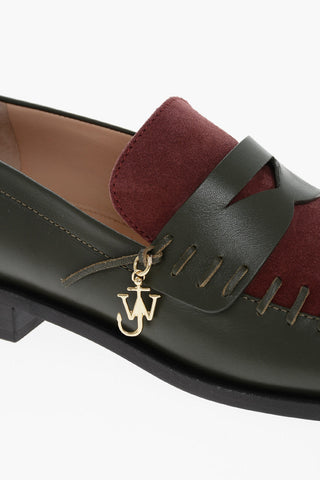 Square Toe Two-tone Loafers with Visible Stitchings