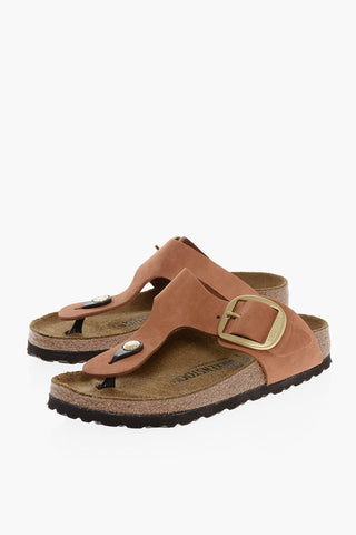 Leather GIZEN BIG BUCKLE Thong Sandals with Maxi Buckle