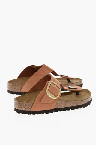 Leather GIZEN BIG BUCKLE Thong Sandals with Maxi Buckle