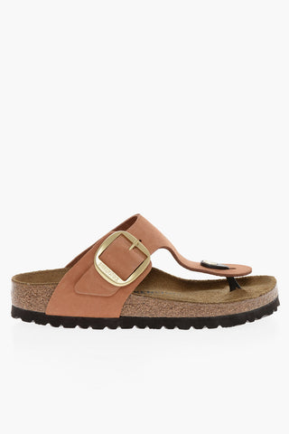 Leather GIZEN BIG BUCKLE Thong Sandals with Maxi Buckle