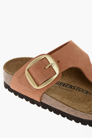Leather GIZEN BIG BUCKLE Thong Sandals with Maxi Buckle