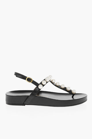 Leather GOLDIE PEARL Thong Sandals with Pearls