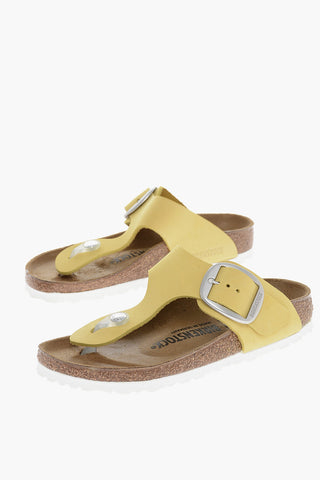 Leather GIZEN BIG BUCKLE Thong Sandals with Maxi Buckle
