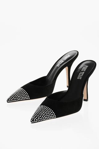 Point Toe HOLLY CHERRY Suede Mules with Crystal Detail 10cm