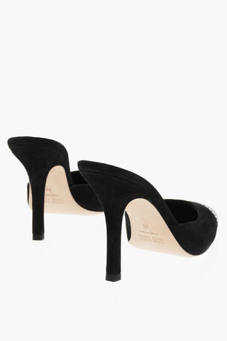 Point Toe HOLLY CHERRY Suede Mules with Crystal Detail 10cm