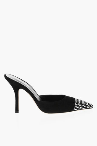 Point Toe HOLLY CHERRY Suede Mules with Crystal Detail 10cm
