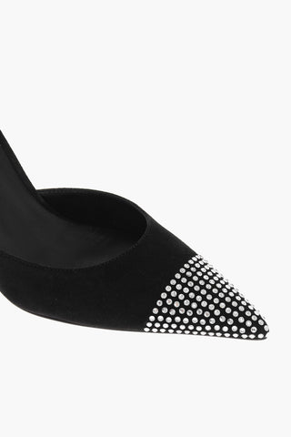 Point Toe HOLLY CHERRY Suede Mules with Crystal Detail 10cm