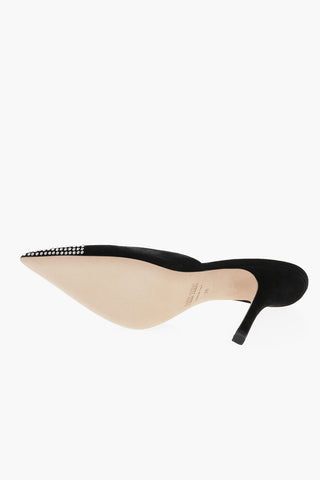 Point Toe HOLLY CHERRY Suede Mules with Crystal Detail 10cm