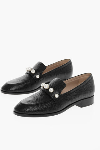 Textured Leather GOLDIE Loafers with Pearl Detail