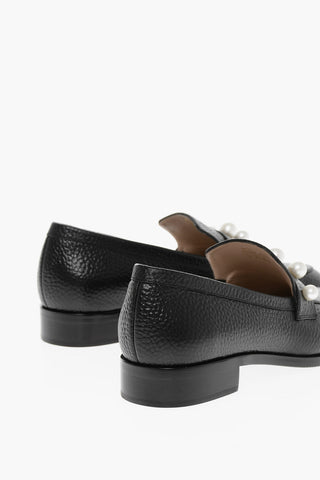 Textured Leather GOLDIE Loafers with Pearl Detail