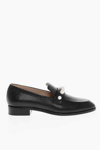 Textured Leather GOLDIE Loafers with Pearl Detail